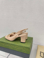 GG WOMEN'S HORSEBIT SLINGBACK 65MM IN TAN BEIGE CALFSKIN