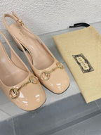 GG WOMEN'S HORSEBIT SLINGBACK 65MM IN TAN BEIGE CALFSKIN