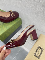 GG WOMEN'S HORSEBIT SLINGBACK 65MM IN WINE RED CALFSKIN