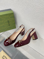 GG WOMEN'S HORSEBIT SLINGBACK 65MM IN WINE RED CALFSKIN