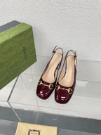 GG WOMEN'S HORSEBIT SLINGBACK 75MM IN WINE RED CALFSKIN