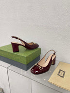 GG WOMEN'S HORSEBIT SLINGBACK 65MM IN WINE RED CALFSKIN