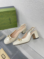 GG WOMEN'S HORSEBIT SLINGBACK 65MM IN WHITE CALFSKIN