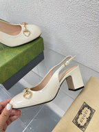 GG WOMEN'S HORSEBIT SLINGBACK 65MM IN WHITE CALFSKIN