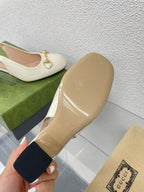 GG WOMEN'S HORSEBIT SLINGBACK 65MM IN WHITE CALFSKIN