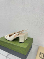 GG WOMEN'S HORSEBIT SLINGBACK 65MM IN WHITE CALFSKIN