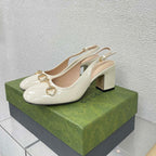 GG WOMEN'S HORSEBIT SLINGBACK 65MM IN WHITE CALFSKIN