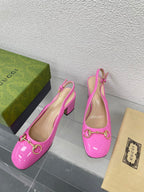 GG WOMEN'S HORSEBIT SLINGBACK 65MM IN FUSICA PINK CALFSKIN
