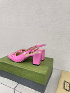 GG WOMEN'S HORSEBIT SLINGBACK 65MM IN FUSICA PINK CALFSKIN