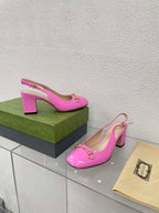 GG WOMEN'S HORSEBIT SLINGBACK 65MM IN FUSICA PINK CALFSKIN