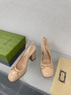 GG WOMEN'S HORSEBIT SLINGBACK 95MM IN TAN BEIGE CALFSKIN