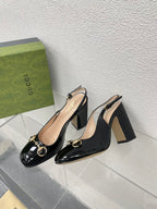 GG WOMEN'S HORSEBIT SLINGBACK 95MM IN BLACK CALFSKIN