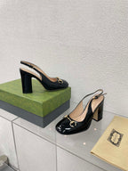 GG WOMEN'S HORSEBIT SLINGBACK 95MM IN BLACK CALFSKIN