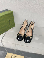 GG WOMEN'S HORSEBIT SLINGBACK 95MM IN BLACK CALFSKIN