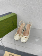 GG WOMEN'S HORSEBIT SLINGBACK 95MM IN WHITE CALFSKIN