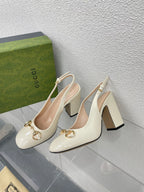 GG WOMEN'S HORSEBIT SLINGBACK 95MM IN WHITE CALFSKIN