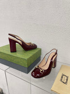 GG WOMEN'S HORSEBIT SLINGBACK 95MM IN WINE RED CALFSKIN