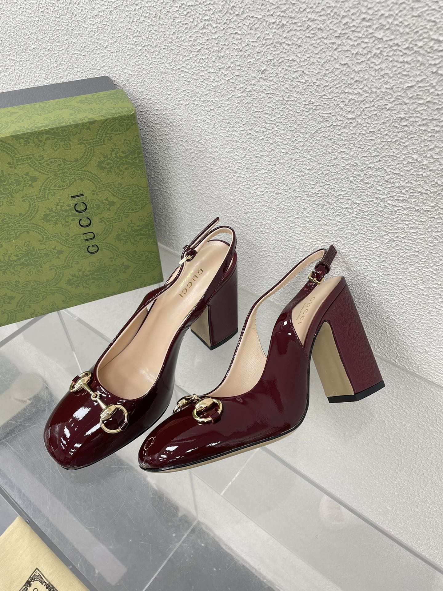 GG WOMEN'S HORSEBIT SLINGBACK 95MM IN WINE RED CALFSKIN