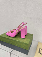 GG WOMEN'S HORSEBIT SLINGBACK 95MM IN FUSICA PINK CALFSKIN