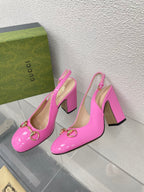 GG WOMEN'S HORSEBIT SLINGBACK 95MM IN FUSICA PINK CALFSKIN