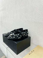 Alaila Ballet Flats In Black Lambskin Beaded 897246