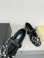 Alaila Ballet Flats In Black Lambskin Beaded 897246