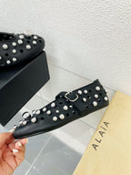 Alaila Ballet Flats In Black Lambskin Beaded 897246