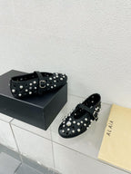 Alaila Ballet Flats In Black Lambskin Beaded 897246