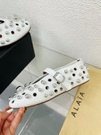 Alaila Ballet Flats In White Lambskin Beaded 897248