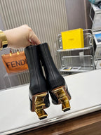 FENDI First Wedge Boots Black Sheepskin 521226