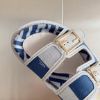 FENDI DAD SANDAL IN NAVY BLUE MIX WHITE MONOGRAM JACQUARD FABRIC