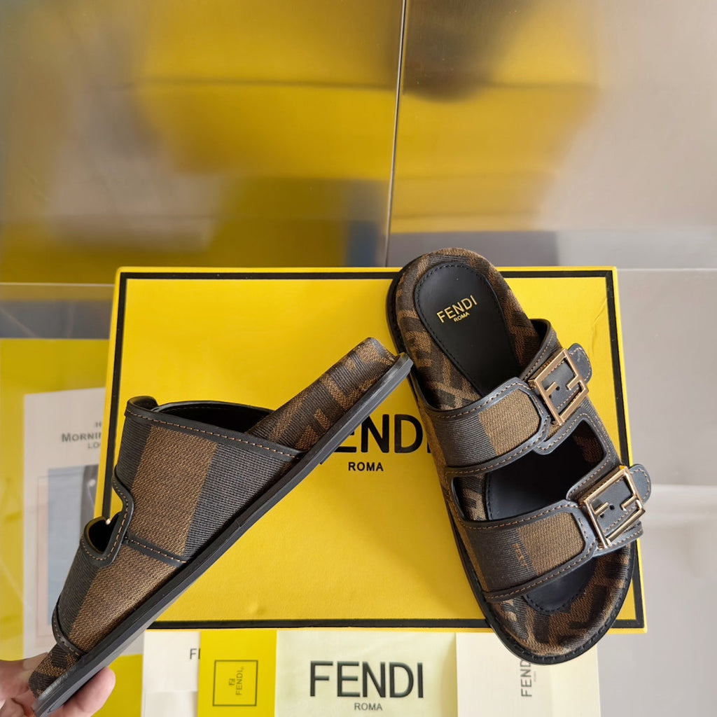 FF Feel Brown Black Canvas Slide