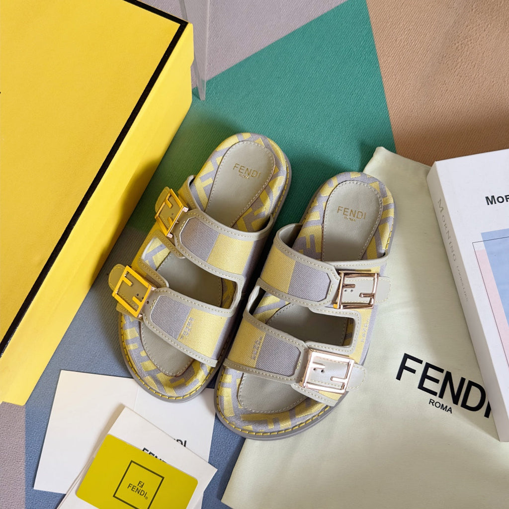 FF Feel Yellow Grey Canvas Slide