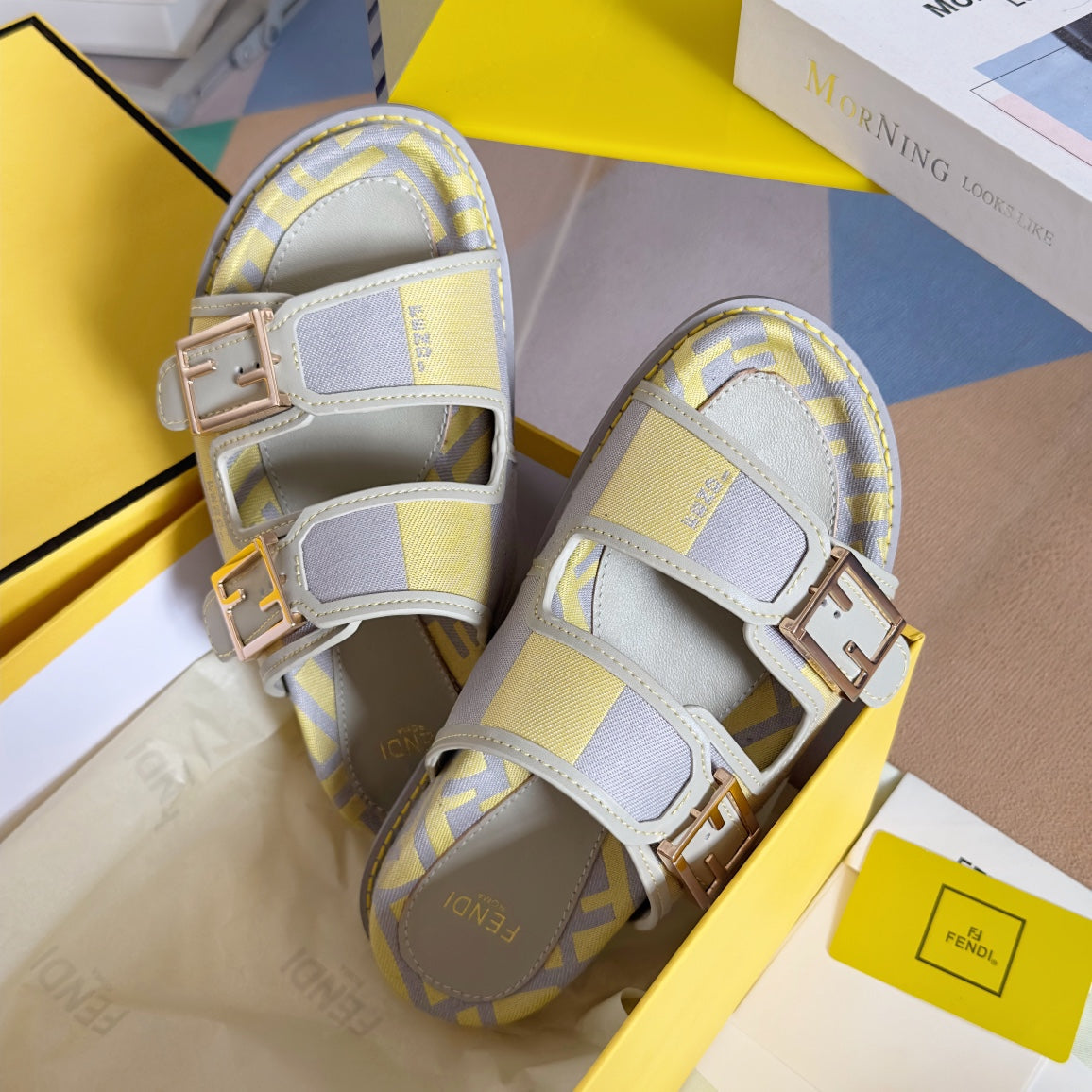 FF Feel Yellow Grey Canvas Slide