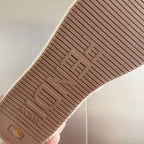 FENDI PLATFORM WEDGES IN WHITE RAFFIA WITH BROWN EMBROIDERED LOGO