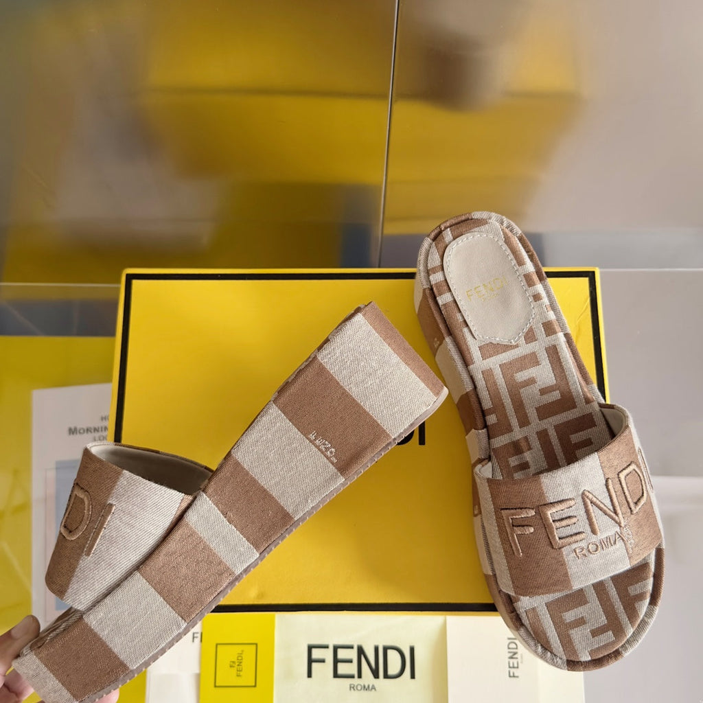 FF Sunshine 65 Light Brown Grey Canvas Flatform Slide
