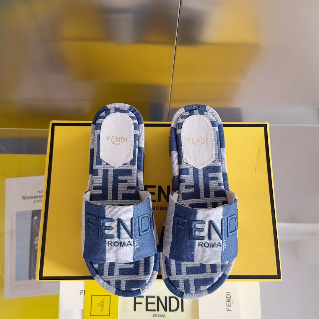 FF Sunshine 65 Blue Grey Canvas Flatform Slide