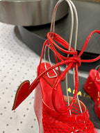 Alaila High Sandal 115mm In Red Mesh Fabric 954858