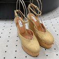 Alaila Wedge Sandals 115mm In Beige Glossy Lambskin 954881