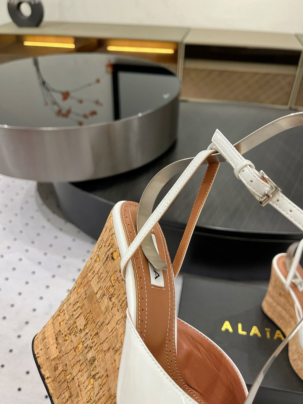 Alaila Wedge Sandals 115mm In White Glossy Lambskin 954889