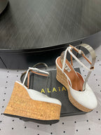 Alaila Wedge Sandals 115mm In White Glossy Lambskin 954889