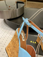 Alaila Wedge Sandals 135mm In Light Blue Glossy Lambskin 954899