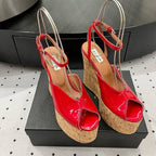 Alaila Wedge Sandals 135mm In Red Glossy Lambskin 954901