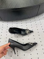 HEELED PUMPS 65 MM IN BLACK SMOOTH LAMBSKIN SILVER HARDWARE