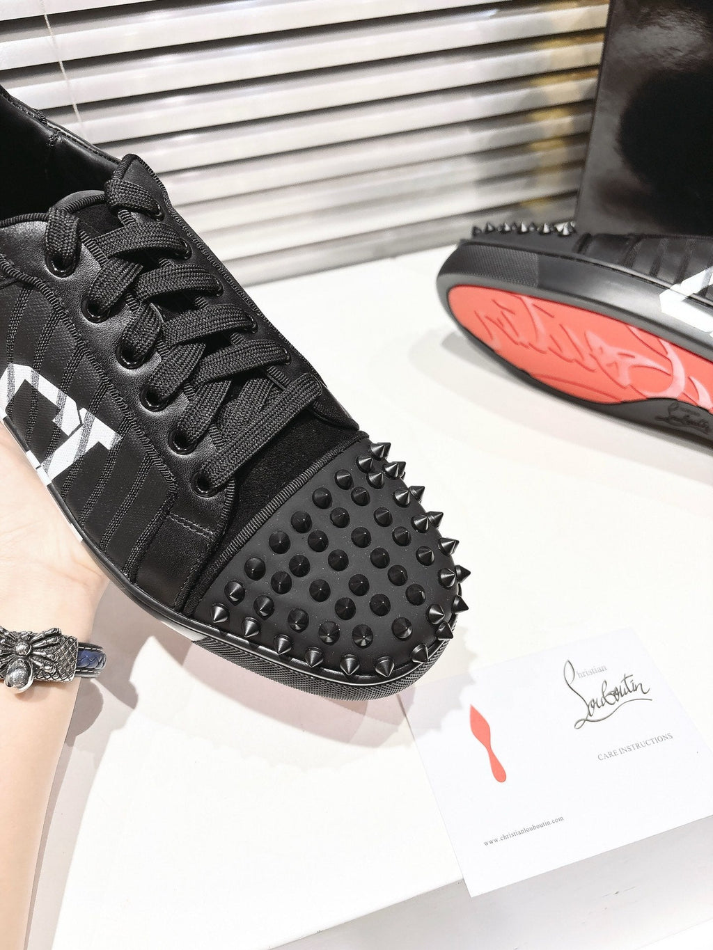 CL 25 Stud Print Sneaker Black Fabric Leather 323161