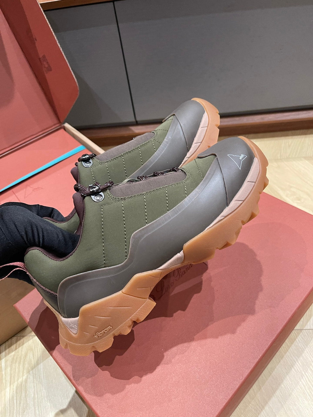 LP Katharina Sneaker Coffee Olive Green Technical Fabric Wool 521685