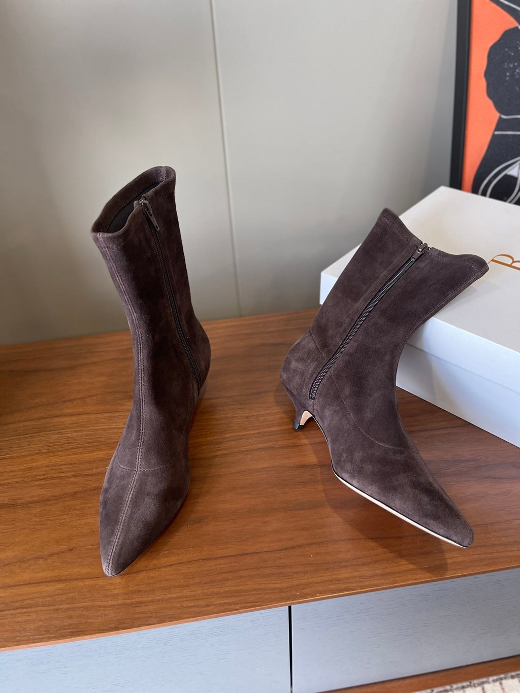 The Row 2025 Heel Ankle Boot Dark Brown Suede 561610