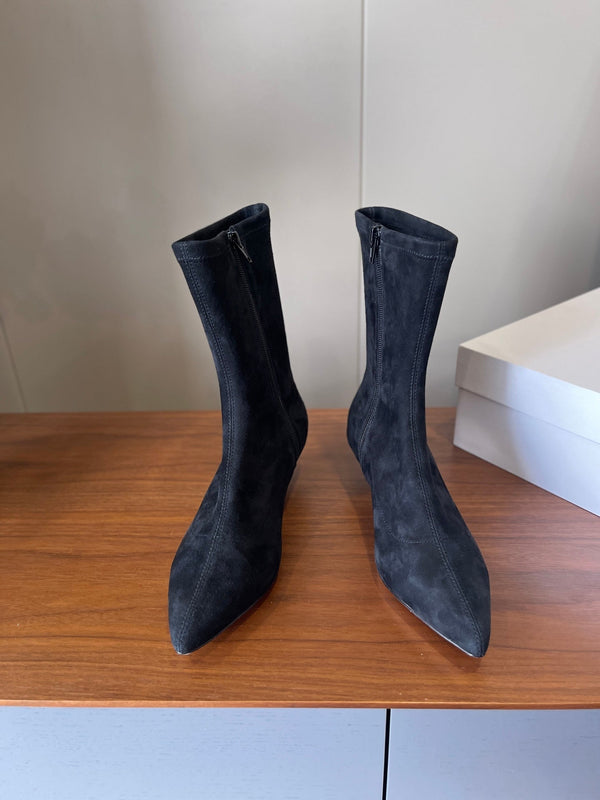 The Row 2025 Heel Ankle Boot Black Suede 561609