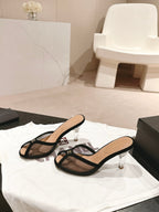 mule sandal 75 black fabric dark beige calfskin