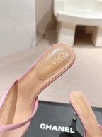 mule sandal 75 pink fabric dark beige calfskin